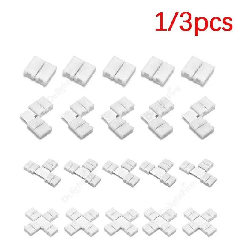 موصل شريط LED بدون لحام 2/4/5 دبابيس، أطراف على شكل L/T/X مقاس 8/10/12 مم لشريط إضاءة LED RGB طرازات WS2811 WS2812 3528 5050