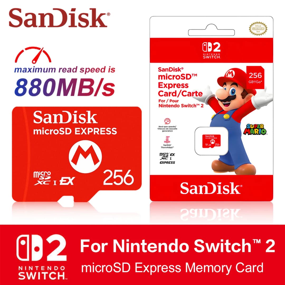 بطاقة ذاكرة سان ديسك microSD Express، سعة 256 جيجابايت، سرعة قراءة تصل إلى 880 ميجابايت/ثانية، متوافقة مع Nintendo Switch 2 ودعم ألعاب switch2 - 6