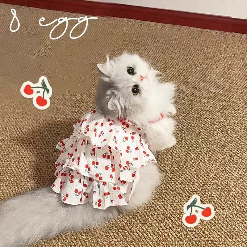 فستان للحيوانات الأليفة للكلاب والقطط - ملابس مطبوعة على شكل كعكة ذات طبقات، ملابس صغيرة متوسطة السلالات، ملابس صيفية رائعة - 3