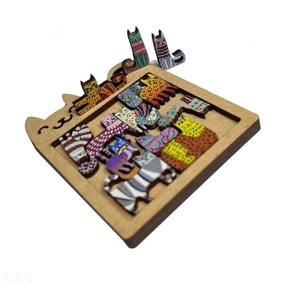 Cute Wooden Cat-Shaped Fun High-Difficulty Puzzle Toy Kids Early Education Thinking Training Creative Portable Birthday Gift - 3