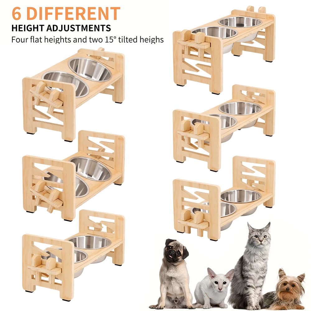 Elevated Puppy Bowls Food Mat Raised Dishes Food and Water Feeder 15° Tilted Stand 2 Stainless Steel Bowls for Small Dogs Cats - 3