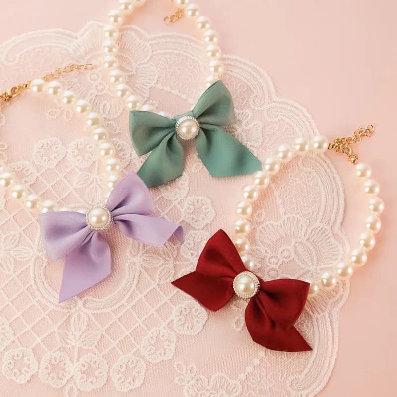 1Pcs New Pet Collar Pearl Bow Necklace Cat Jewelry Cute Collar Puppy Accessories Dog Chain Chihuahua Wedding Jewelry Stuff - 2