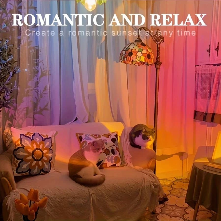 إضاءة إسقاط غروب الشمس USB - إضاءة قوس قزح للحائط والسقف، مع تصميم آرت ديكو دوار 180 درجة، وطلاء معدني، وقابل للتعديل - 3