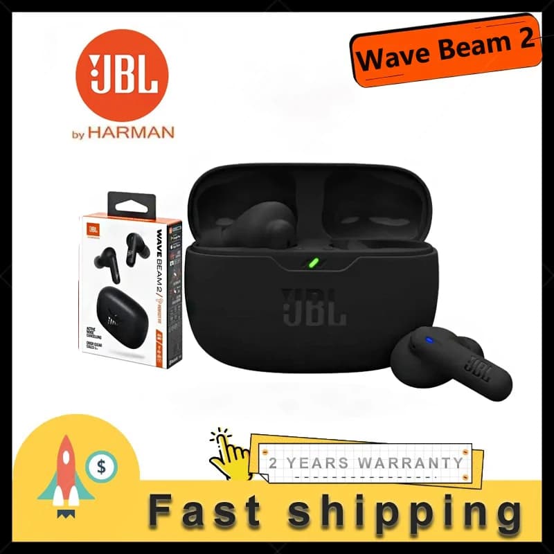 سماعات أذن لاسلكية JBL Wave Beam 2، مشغل 8mm، بطارية 36 ساعة، مقاومة للغبار IP54، بلوتوث 5.3، شحن سريع