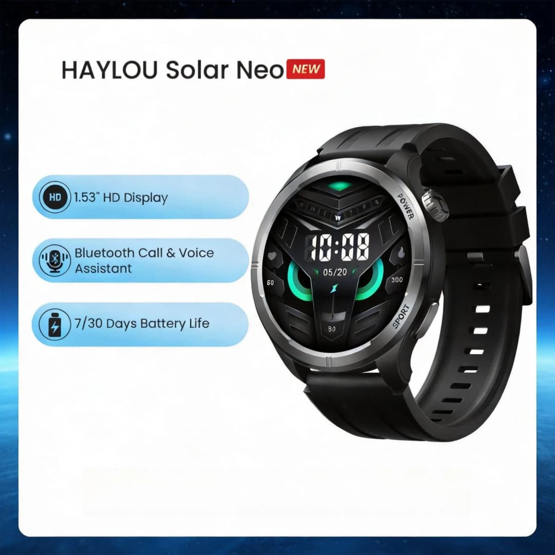 ساعة HAYLOU Solar Neo الذكية شاشة 1.53 بوصة HD مكالمات بلوتوث مراقبة الصحة 24 ساعة ساعة ذكية للرجال والنساء ساعة رياضية ذكية