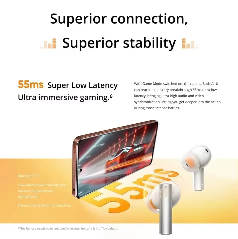 Original realme Buds air6 Earbuds 50dB Active Noise Cancelling Earphone Bluetooth 5.3 TWS IP55 40H Play Time Hi-Res LHDC - 2