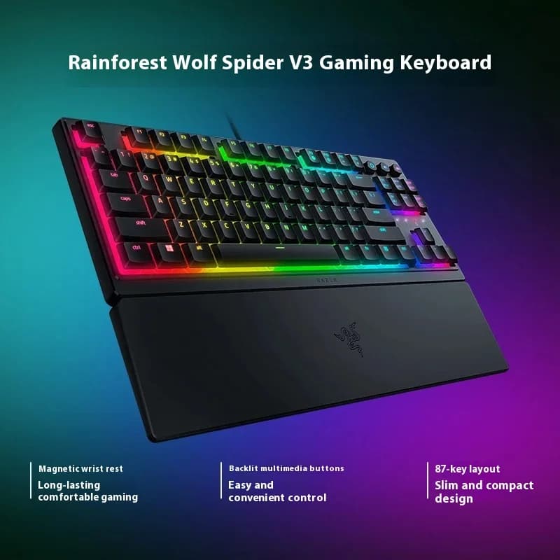 لوحة مفاتيح سلكية Razer Rainforest Wolf Spider V3 Series خفيفة الوزن مفاتيح ميكانيكية كمبيوتر ألعاب إضاءة خلفية RGB - 3