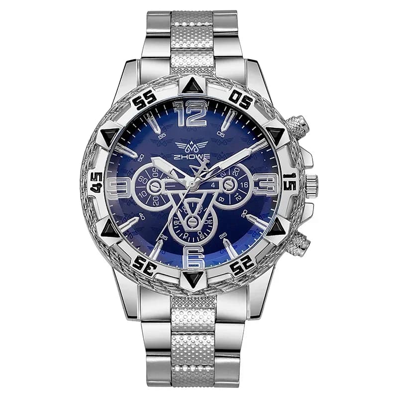 Luxury Men's Quartz Watch Classic Business Men Wristwatch Large Dial Alloy Steel Strip Blue Light Three Eye Men's Quartz Watch - 6