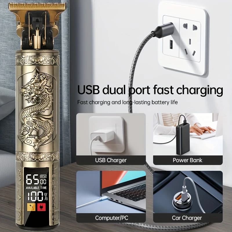 مجموعة ماكينة قص الشعر الاحترافية العتيقة وأدوات قص الشعر اللاسلكية القابلة لإعادة الشحن للرجال، ماكينة تشذيب اللحية مع - 3