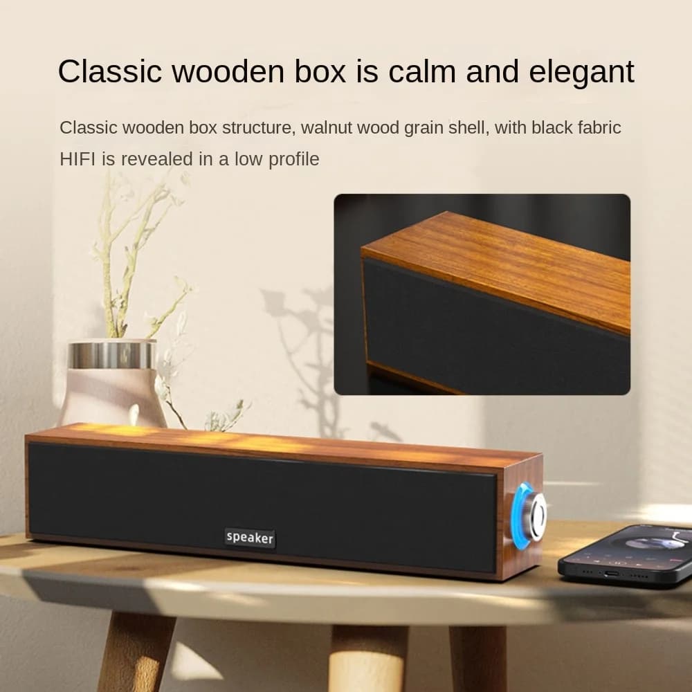 New Long Strip USB Wired Bluetooth Dual Speakers Wooden Small Speaker Computer Notebook Sound Bar Desktop Heavy Bass - 5
