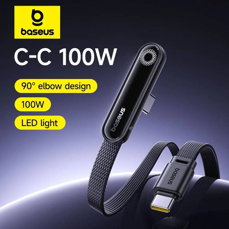 Baseus MVP3 Elbowed USB C Cable 100W For iPhone 17 16 15 Pro Max LED Type C Cable for Macbook Pro Fast Charge Wire for Xiaomi