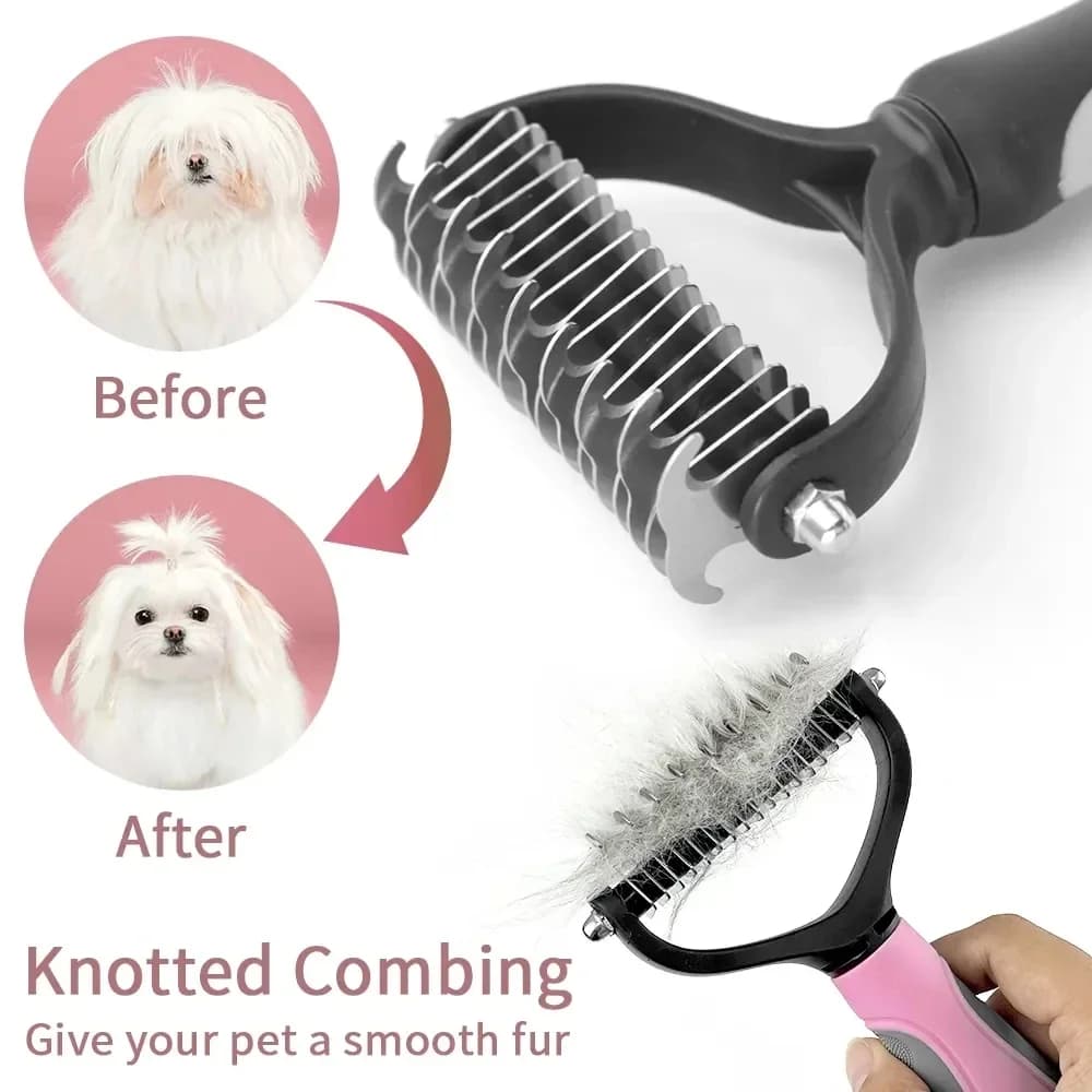 Cat Hair Removal Comb Dog Hair Removal Brush Stainless Steel Double Sided Pet Grooming Brush Removing Tangles Cat Accessories - 2