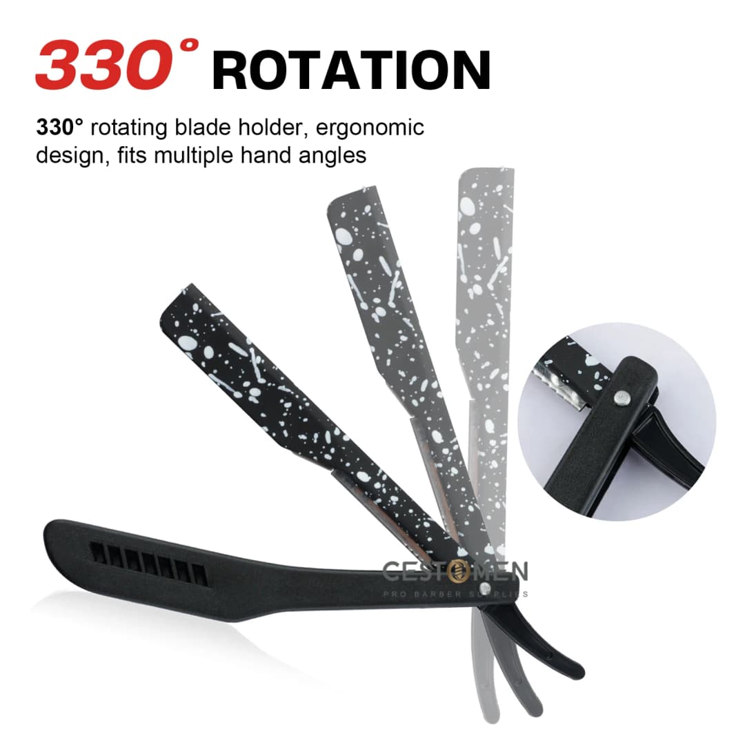 حامل ماكينة حلاقة قابلة للطي كلاسيكية للرجال، أداة حلاقة يدوية بنمط تمويه، ماكينة تشذيب لحية بحافة مستقيمة - 3