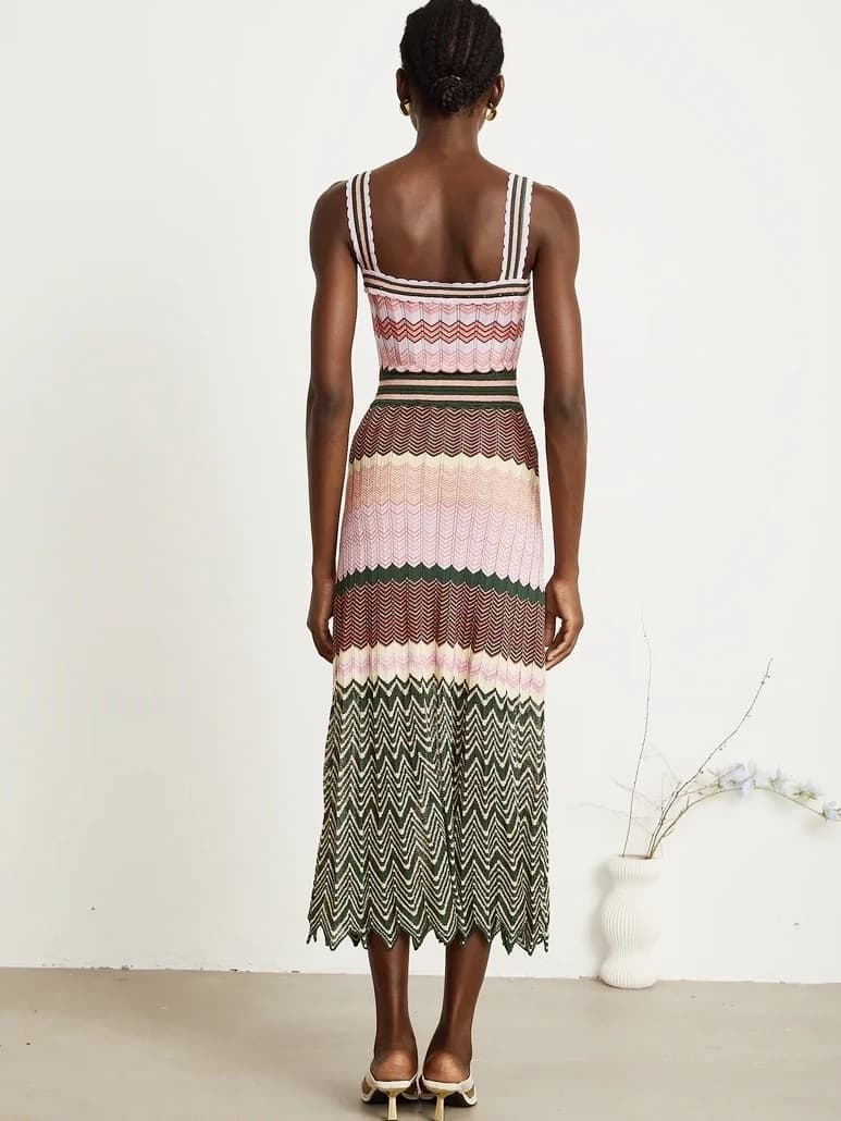 فستان ماكسي طويل بدون أكمام منسوج بتصميم متعرج مرن بألوان فاخرة للنساء تنورة Boho شعبية في العالم العربي وإفريقيا - 3