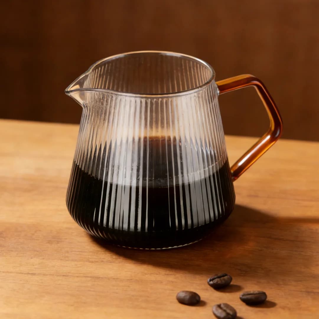 Glass Coffee Server - 400ml/600ml, Vertical Striped Coffee Pot For Pour Over Coffee & Tea, Microwave Safe & Heatproof Glass Body