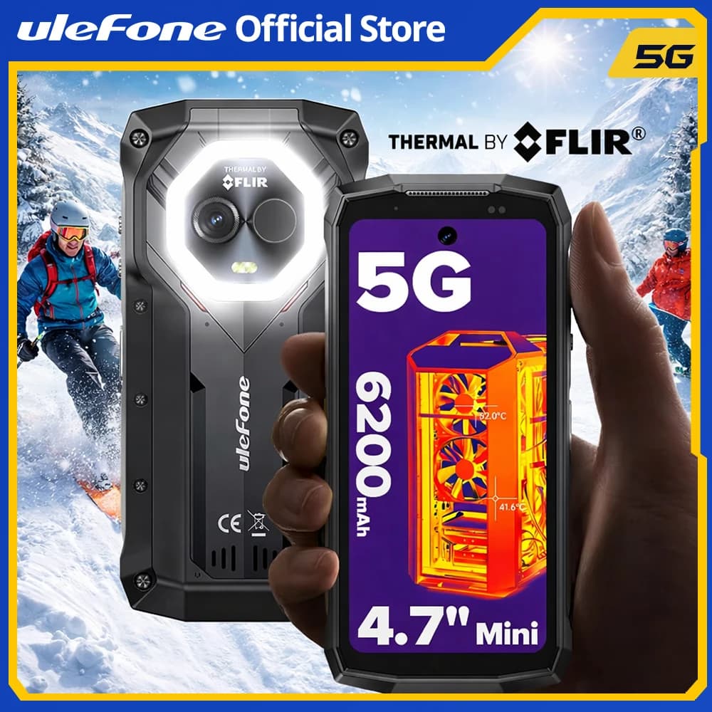 Ulefone Armor Mini 20T Pro 5G  4.7" Display  Rugged Phone LED Light Android 14 Smartphone 6200mAh 16GB+256GB 33W Mobile Phone