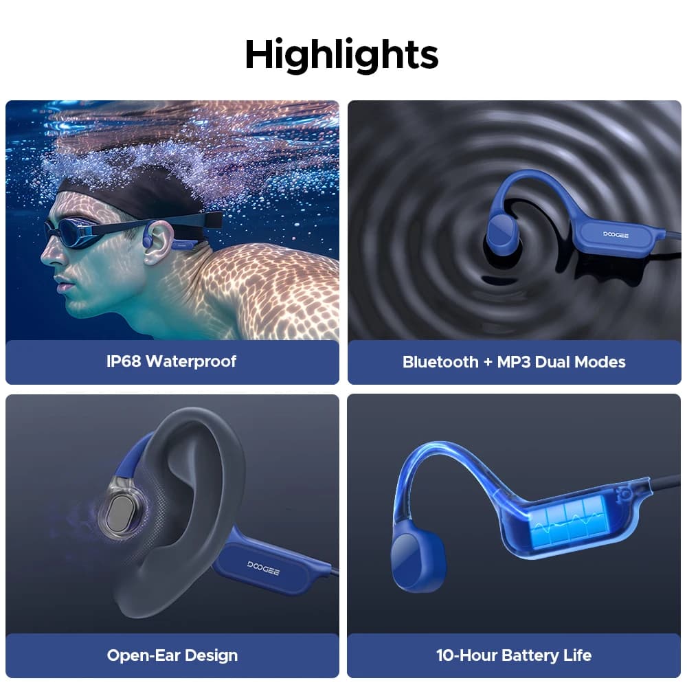 DOOGEE BoneBeat Swim Lite Bone Conduction Headphones Bluetooth 5.4 10 Hours Battery Life IP68 Waterproof Sports Headphones - 2