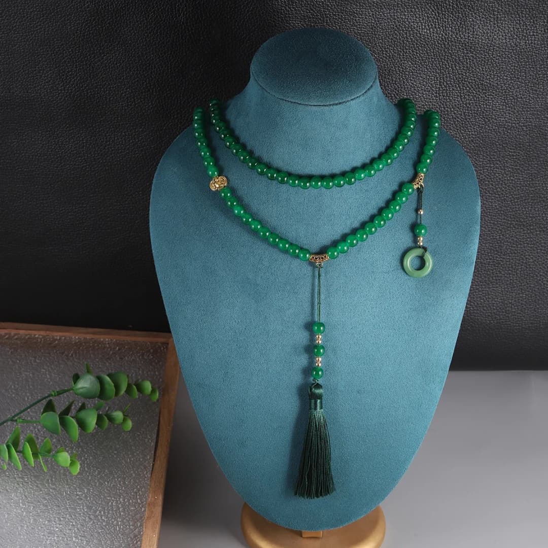 New 108 Beads Natural Stone Prayer Necklace Women Men Buddhist Buddha Meditation Green Crystal Necklace Long Tassel Chokers Gift - 6