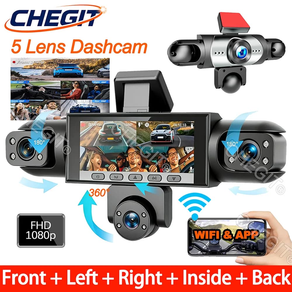 جديد 5 قناة مسجل سيارة 360 درجة 1080P مسجل فيديو تطبيق واي فاي كاميرا سيارة مراقبة ركن 24 ساعة كاميرا رؤية خلفية مسجل سيارة