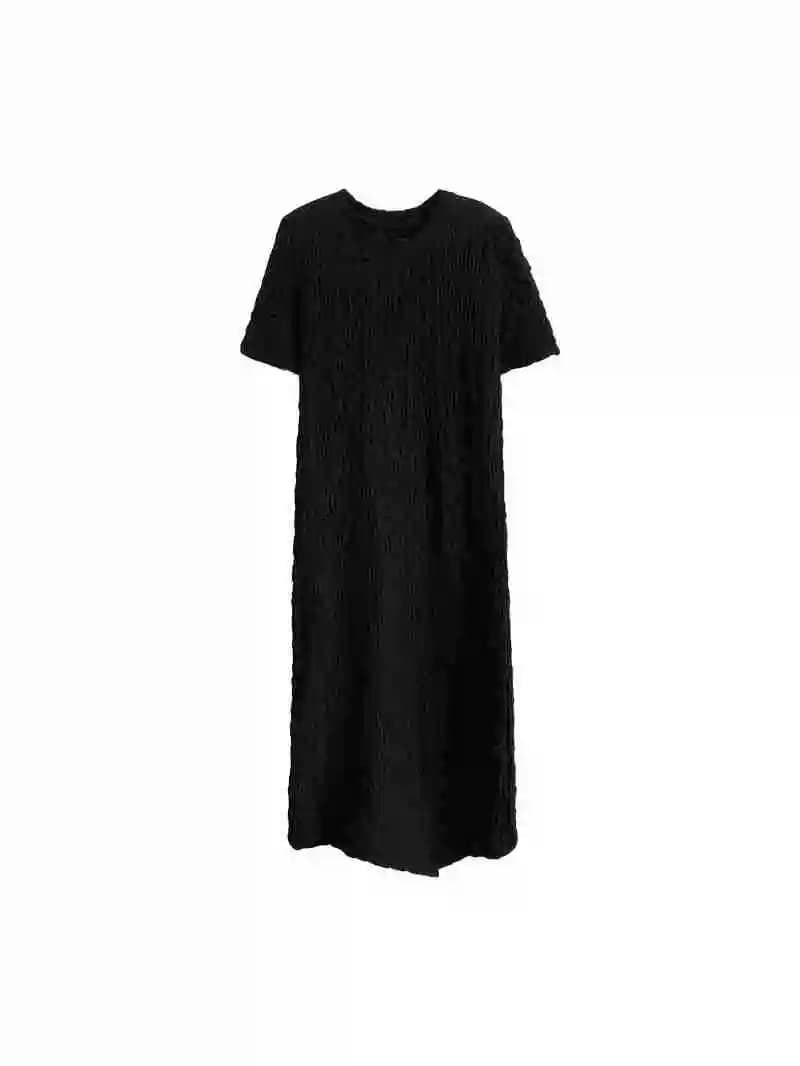 plus Size Casual T-Shirt Dress Women's Summer Lazy Style Loose Fit High Waist Short Sleeve round Neck Long Dress Korean Version - 5