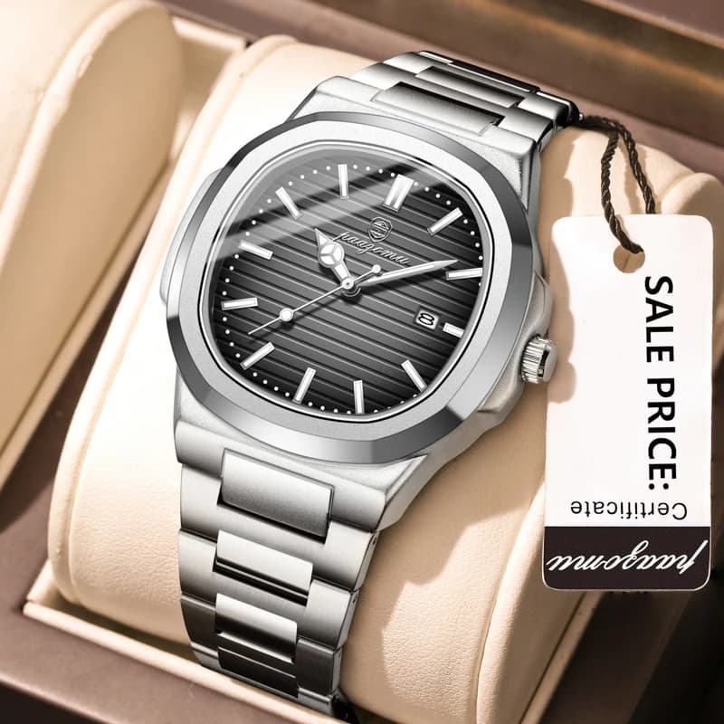 بازومو ساعة كوارتز معصم أعمال غير رسمية مقاومة للماء أيدي مضيئة حزام كلاسيكي متين موضة للعمل والحياة اليومية - 4