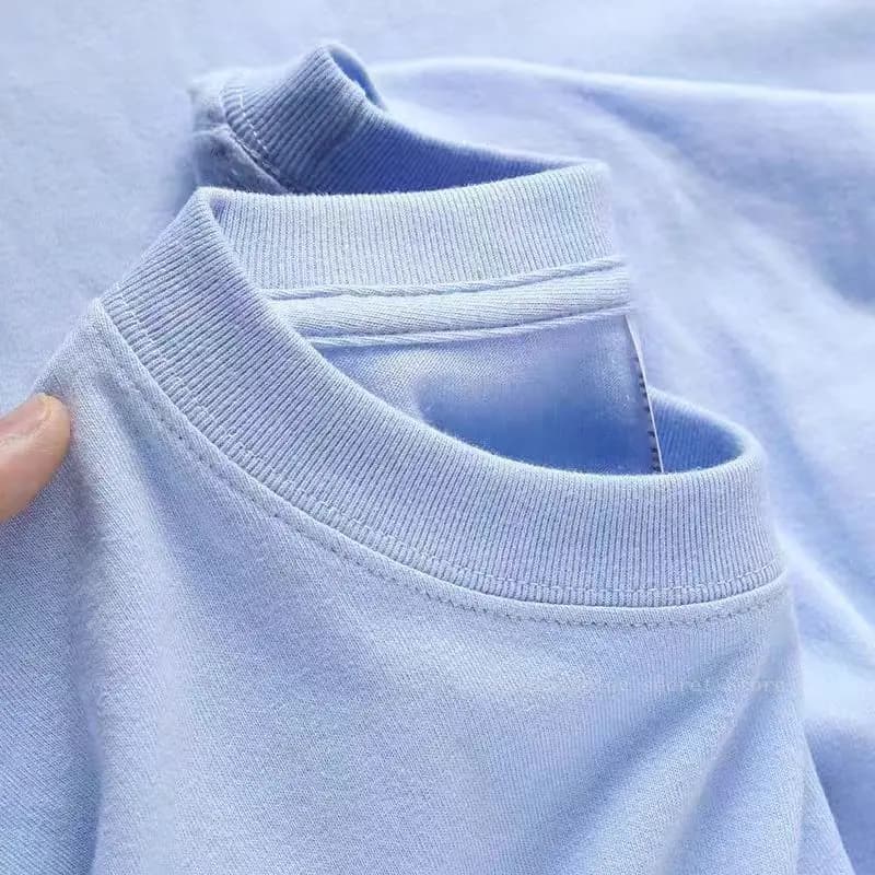 Cyan 400g Heavyweight Cotton Short-sleeved T-shirt Summer Small Neckline Loose Thick Impermeable Men and Women Tees - 4