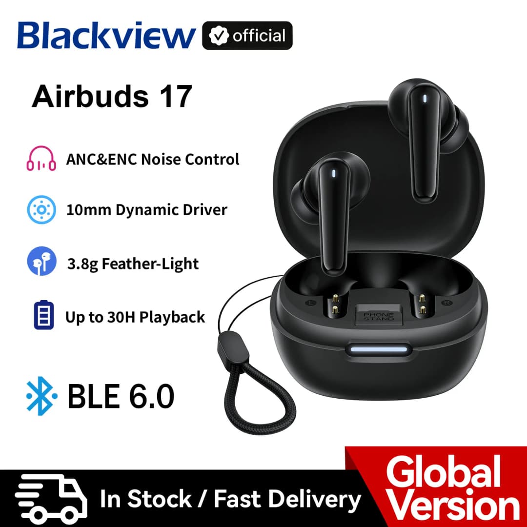 New Blackview Airbuds 17 TWS Earphones ANC&ENC Dual Noise Control 10mm Dynamic  Driver 400mAh Wireless Bluetooth Headphones