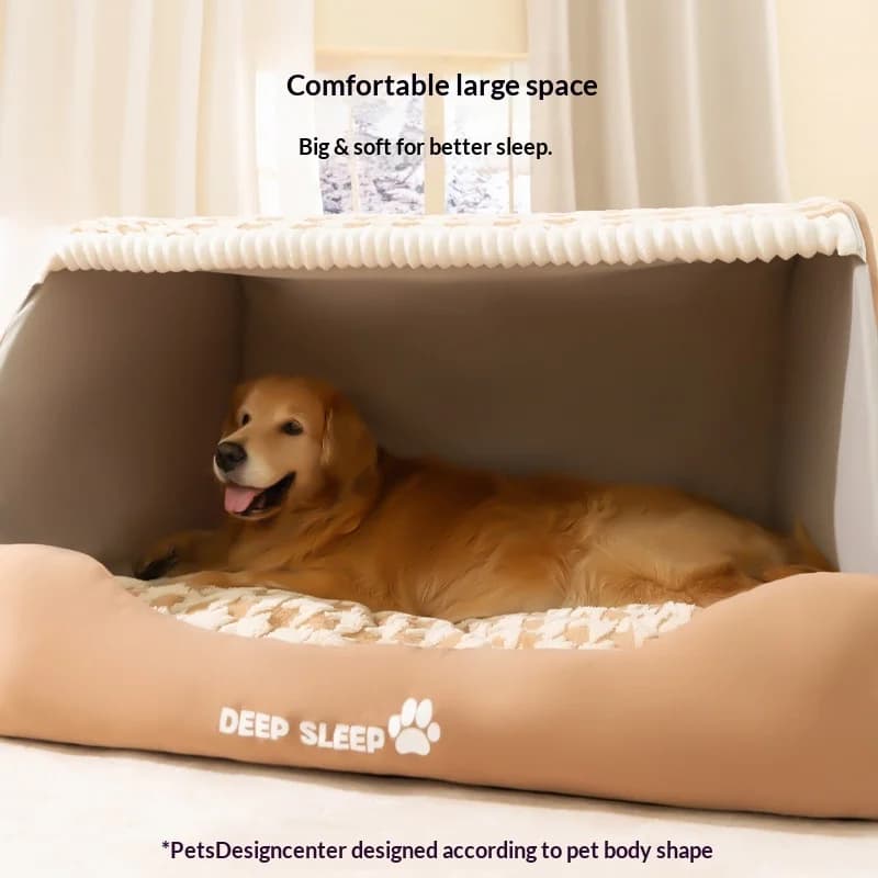 الكلب دن الكلاب كبيرة الحجم الشتاء والخريف الحفاظ على الدفء مبطن القط دن درج منزل سرير الحيوانات الأليفة الذهبي المسترد قابل للغسل - 2
