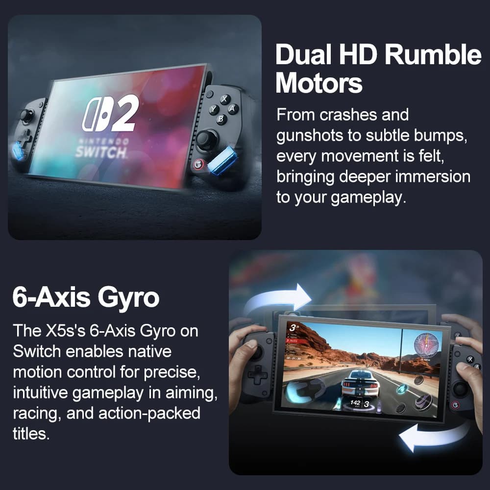 وحدة تحكم الألعاب اللاسلكية GameSir X5s للهواتف المحمولة، متوافقة مع أندرويد وiOS وأجهزة الكمبيوتر وNintendo Switch 2/1، مع جيروسكوب 6 محاور واهتزاز HD - 5