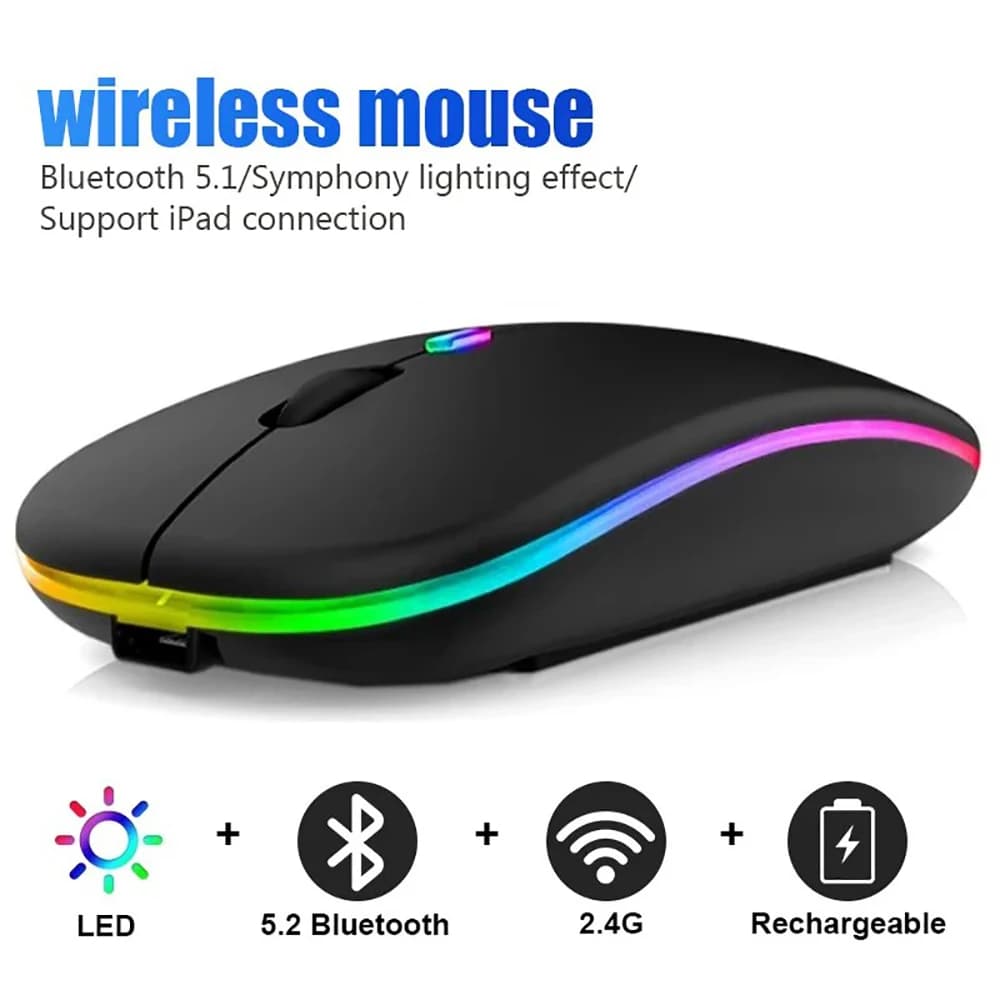Bluetooth 2.4G USB Wireless Mouse Ergonomic Silent Gaming Mouse Portable Rechargeable RGB Backlight Mouse For Computer Laptop PC - 2