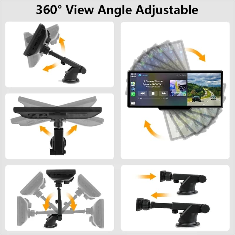 10.26 بوصة داش كام 4K مرآة سيارة مع مشغل فيديو لاسلكي كاربلاي أندرويد أوتو نظام تحديد المواقع مراقبة السيارة الوسائط المتعددة كاميرا الرؤية الخلفية لوحة القيادة - 3