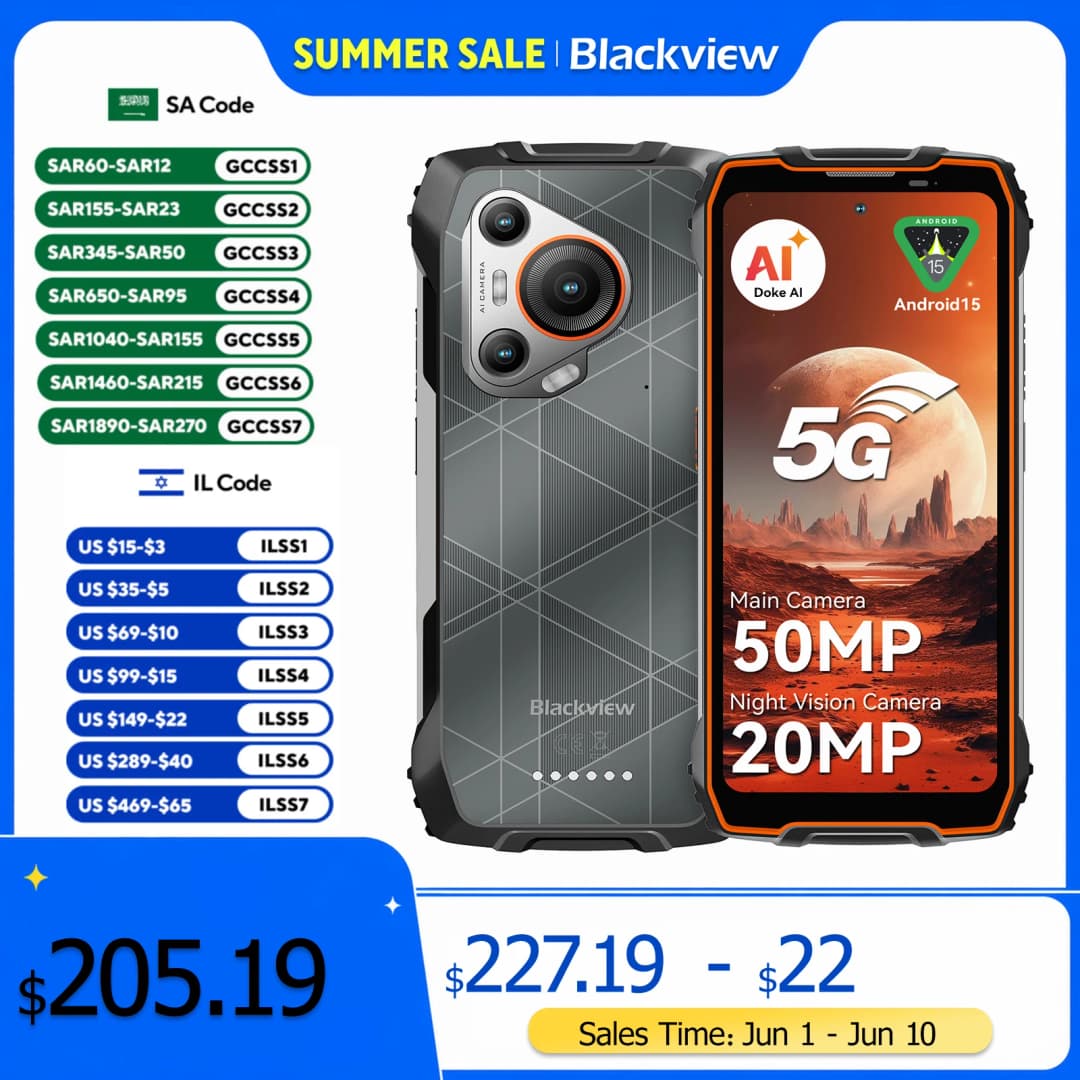 BLACKVIEW BL7000 5G AI Rugged Smartphone MTK 6300, 6.78" HD+2.4K Display 120Hz, 8GB + 256GB, 7500Amh Cerllphone Android 15