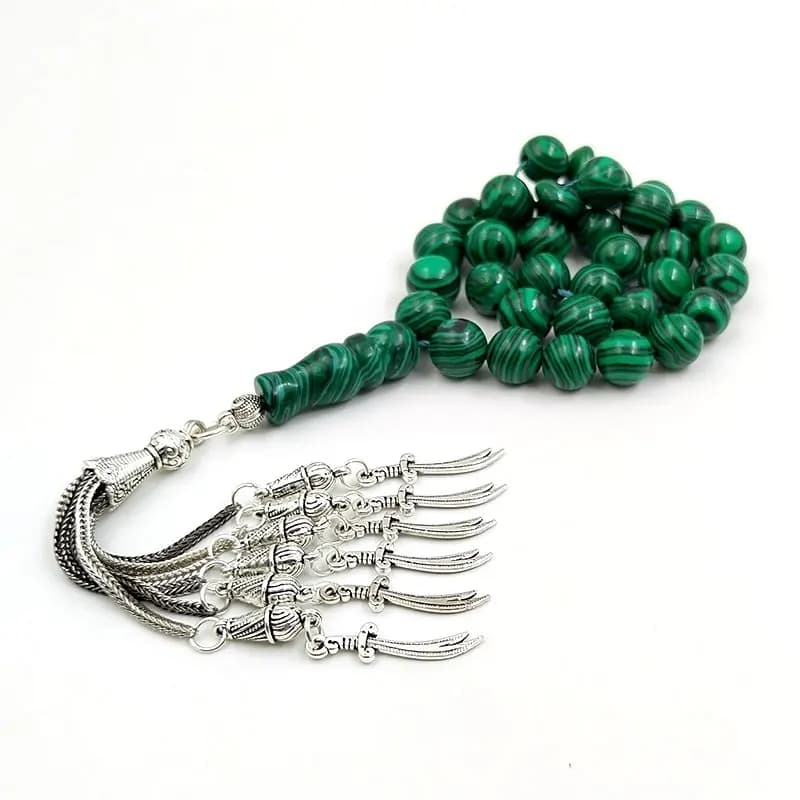 ALIBASHAN Men Green Malachite Muslim Prayer Beads Islamic Misbaha Eid Ramadan Gift Misbaha Bracelet - 4