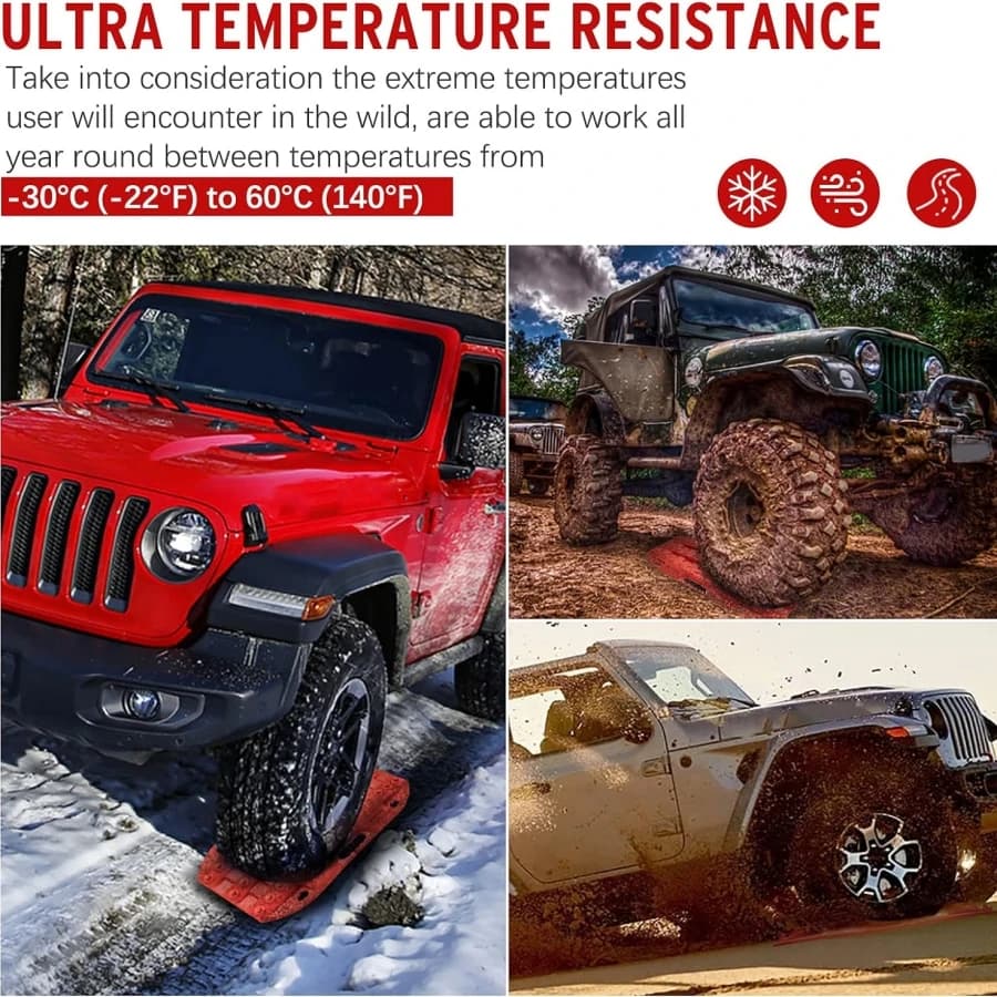 2PCS Off Road Traction Boards 58CM Short Recovery Track Traction Mat for 4WD Mud Sand Snow Ramps Tire Traction Tool Red Black - 2