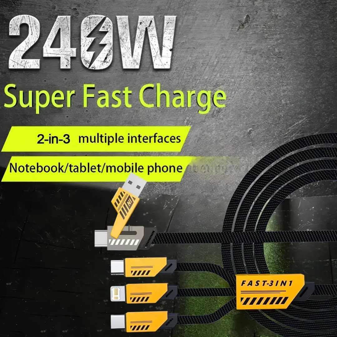 3 في 2 240 واط سلك شحن سريع لمايكرو USB نوع C كابل الشاحن 1.2 متر منفذ USB متعدد سلك شحن USB متعدد آيفون هواوي - 4