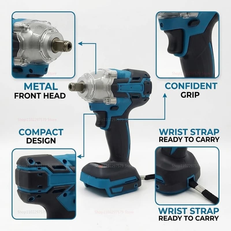 Cordless Brushless Impact Wrench 520Nm High Torque 18V Electric Power Wrench Portable Handheld Tool for Tire Changing Furniture - 3