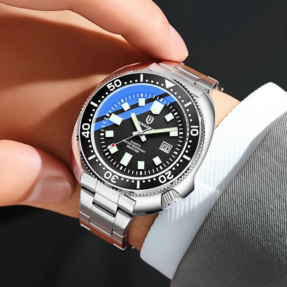 ساعة كوارتز رجالية جديدة QINGXIYA تاريخ مقاومة للماء مضيئة فاخرة ساعة معصم رياضية من الفولاذ المقاوم للصدأ ساعات رجالية - 6