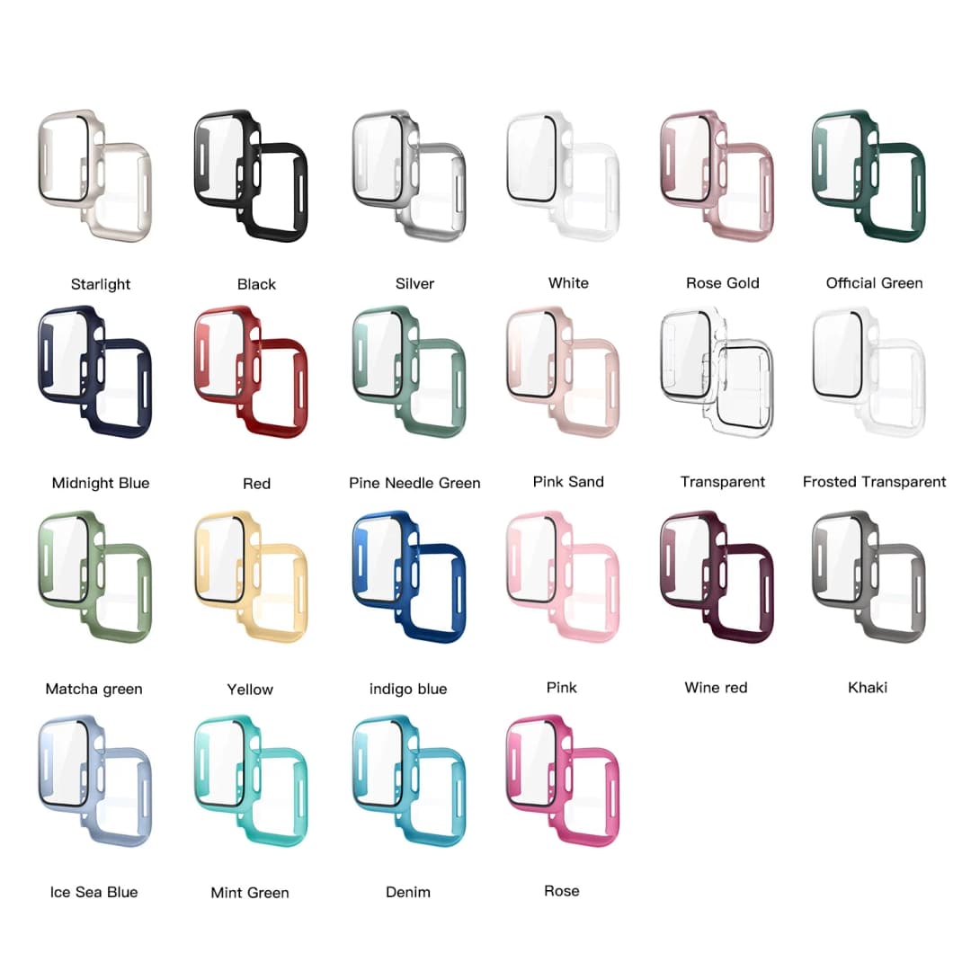 زجاج مقوى + غطاء لساعة أبل ووتش 11 10 9 8 7 مقاس 46 ملم و42 ملم، إطار حماية من البولي كربونات، غطاء واقي للشاشة لساعة آي ووتش سيريس 7 6 5 4 SE3 مقاس 44 و40 و45 ملم - 2