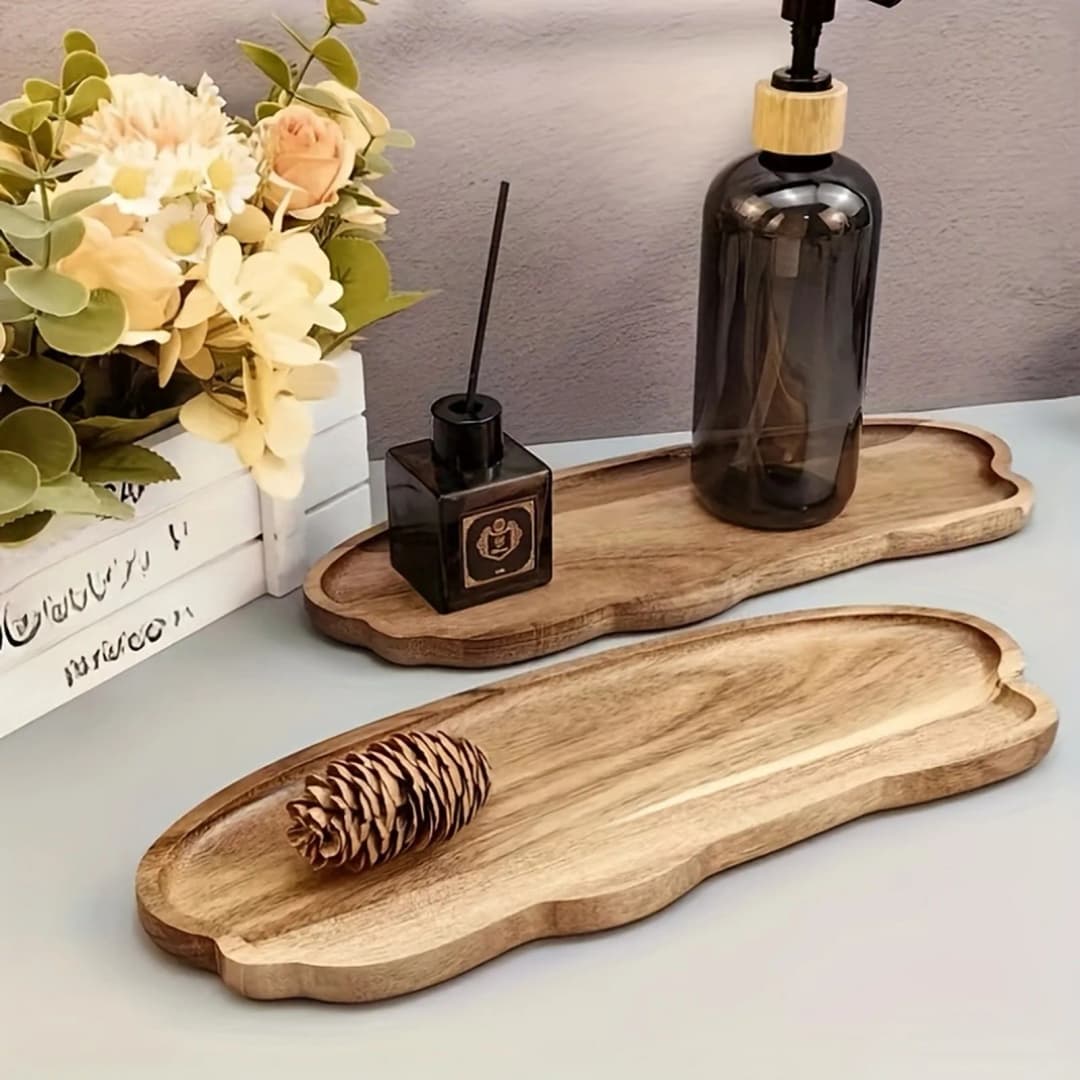Japanese Style Storage Tray Irregular Cloud Shaped Wooden Tray For Bread Dessert Cake Coffee Tea Cup Household Organizer Plate - 3