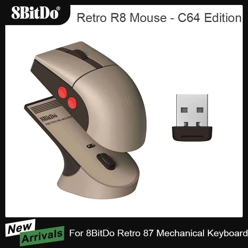 8BitDo Retro R8 Mouse with Charging Dock Wireless Gaming Mice with 4K Polling Rate, Programmable Buttons, Micro Switches