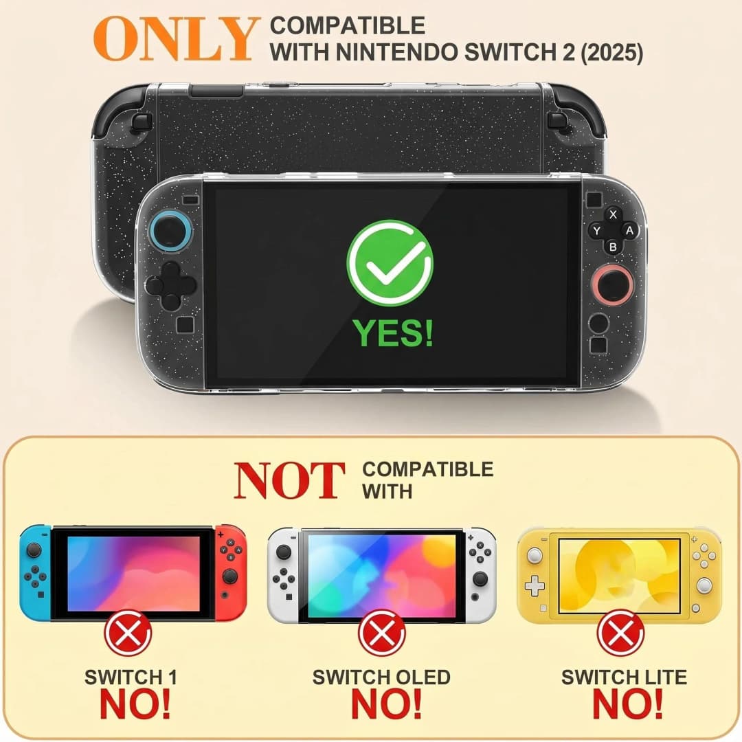 Glitter Dockable Case for Nintendo Switch 2 Console Transparent Protective Shell Case Cover for Ns Switch 2 TPU+PC  Accessories - 2