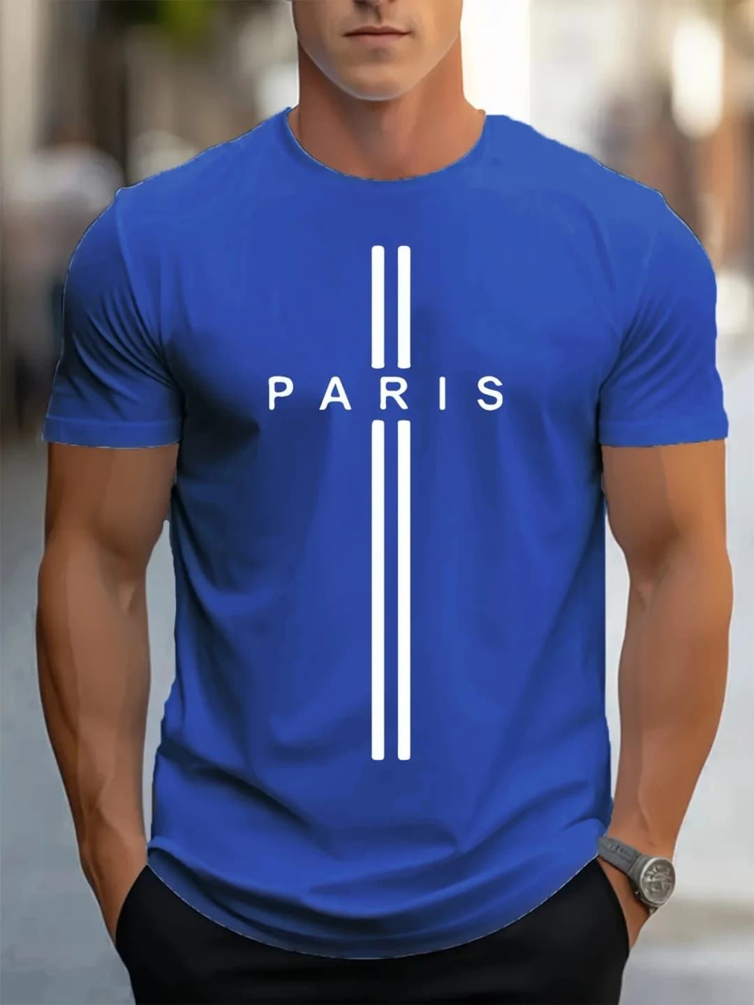 3D printed men's loose summer T-shirt, Paris printed round neck casual tight T-shirt, short sleeved T-shirt - 2