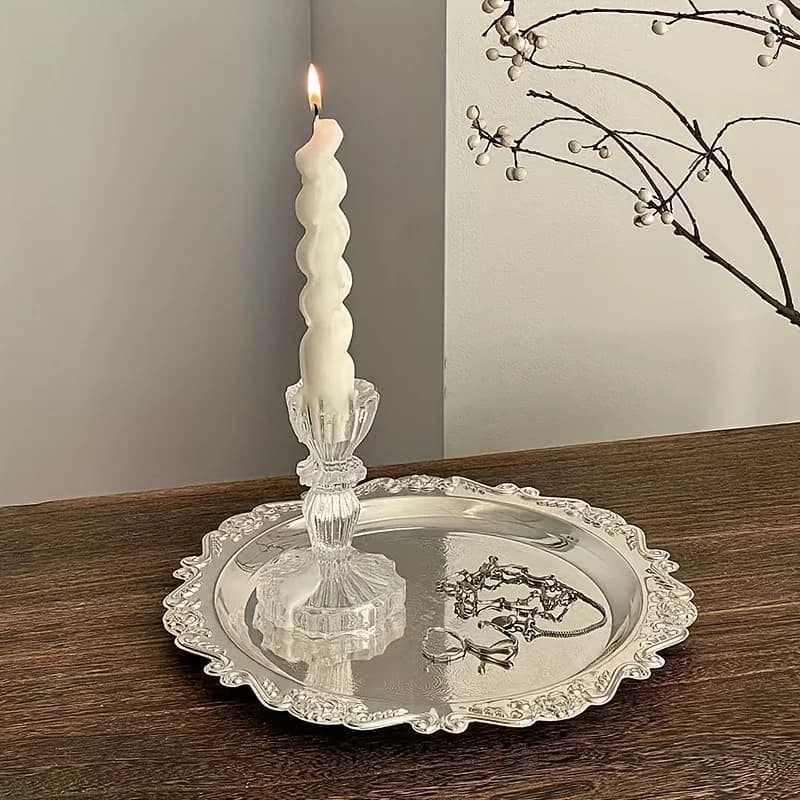 1pc retro light luxury style metal jewelry tray with carved design, suitable for jewelry storage and organization - 3