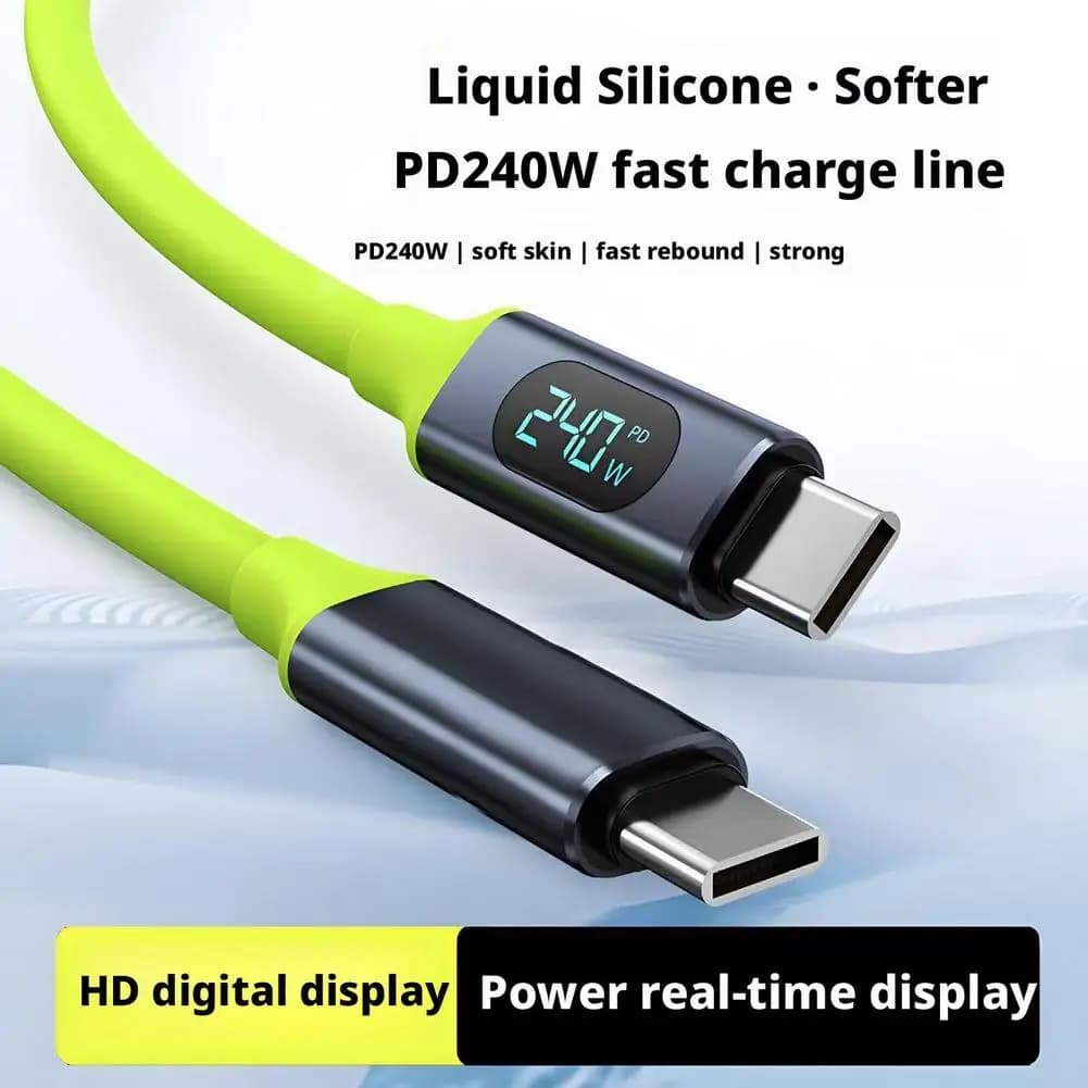 Super Fast Charging Smart Digital Display Charging Cable 240W For iPhone 15 16 Xiaomi Samsung Huawei Silicone Type C Cable - 2