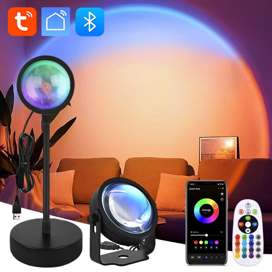 Tuya Smart Led Sunset Projector Lamp Smart Life App IR التحكم عن بعد RGB جو الأضواء ضوء الليل للتصوير الفوتوغرافي للحفلات