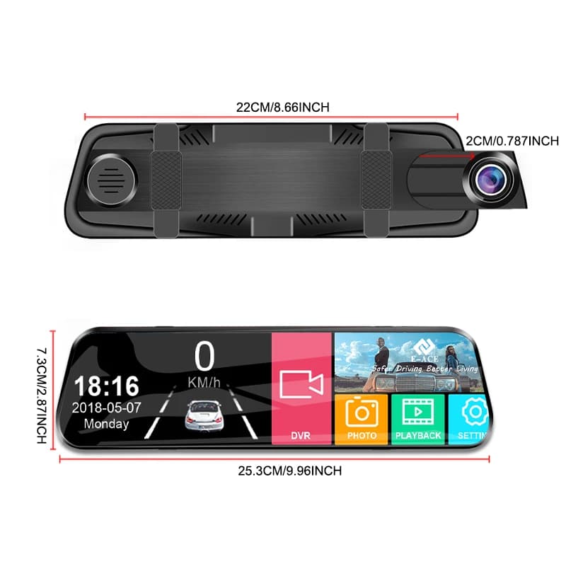 كاميرا سيارة بشاشة لمس 10 بوصة، وقوف سيارات 24 ساعة، عدسة مزدوجة، رؤية أمامية وخلفية، مسجل فيديو، صندوق أسود، أنظمة ذكية - 6