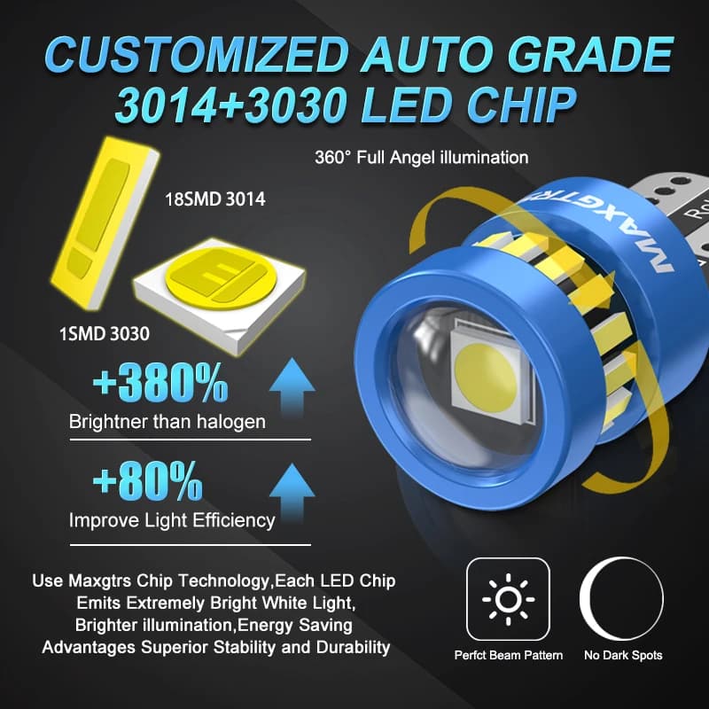 2PCS T10 W5W LED Bulbs Red Canbus 194 168 LED Clearance Yellow Light Car Interior Reading Door Trunk License Plate Lamp 6500K - 2