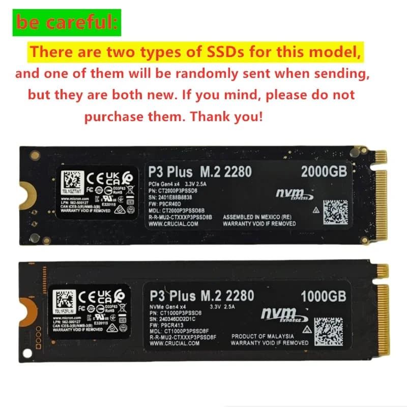 Crucial P3 Plus 500GB 1TB NVMe SSD PCIe Gen4 M2 2280 Internal Solid State Drive 3D NAND High Speed Storage OEM Version - 3