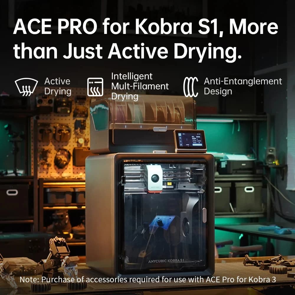طابعة Anycubic Kobra S1 Combo ثلاثية الأبعاد بدقة عالية وطباعة صامتة متعددة الألوان بسرعة عالية بحجم طباعة 250x250x250 مم