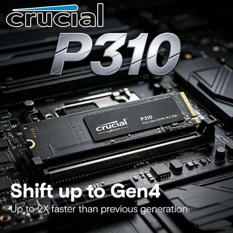 قرص صلب داخلي Crucial P310 M.2 2280 PCIe Gen4 NVMe SSD بسعة 1 تيرا بايت أو 2 تيرا بايت، تقنية 3D NAND، سرعة تصل إلى 7100 ميجا بايت/ثانية، للابتوب والكمبيوتر المكتبي، حزمة OEM